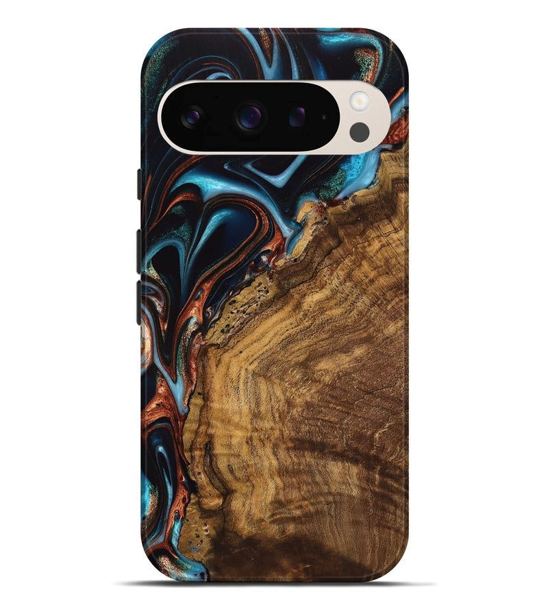 Pixel 9 Pro XL Wood Live Edge Phone Case - Vonni (Teal & Gold, 741617)