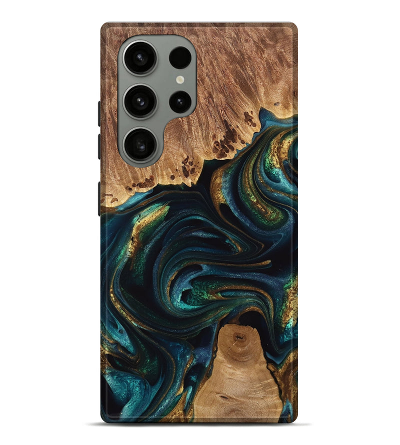 Galaxy S23 Ultra Wood Live Edge Phone Case - Adora (Teal & Gold, 741618)