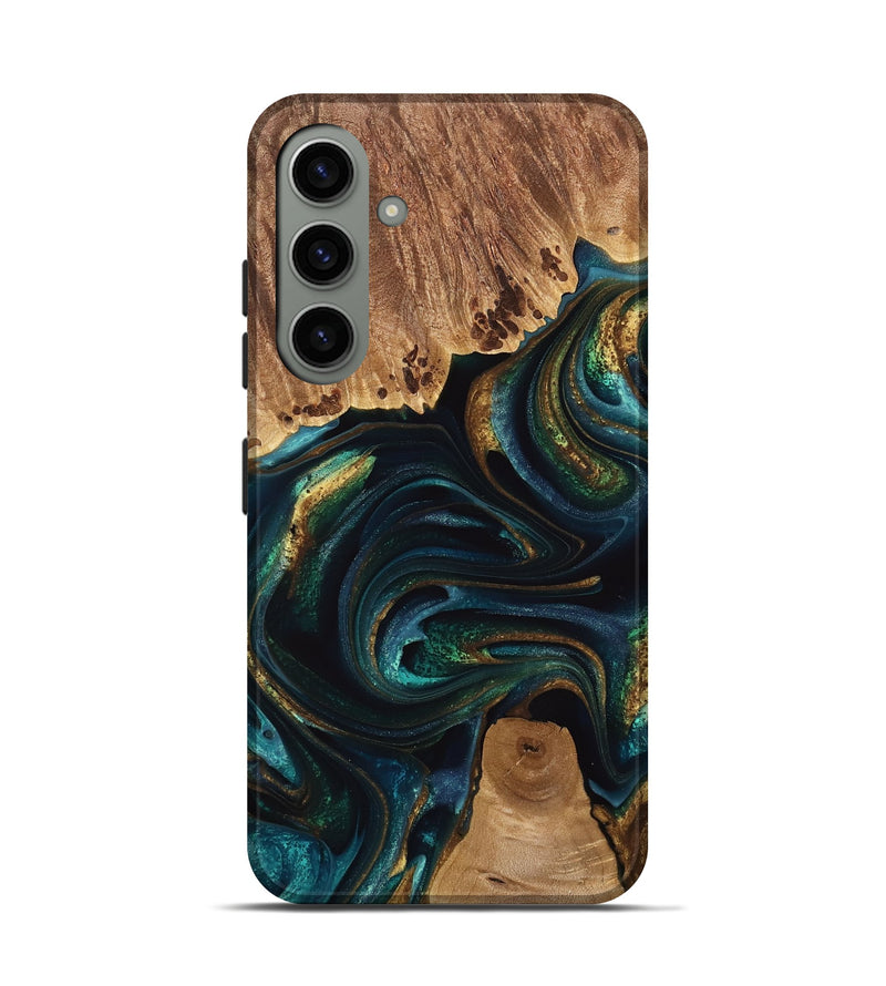 Galaxy S24 Wood Live Edge Phone Case - Adora (Teal & Gold, 741618)