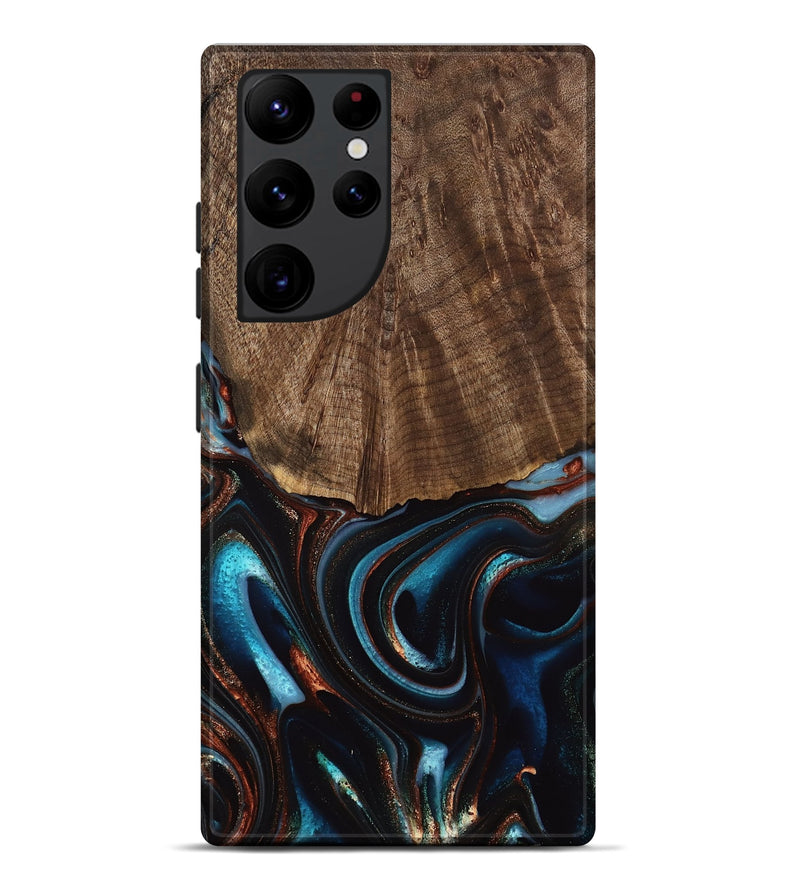 Galaxy S22 Ultra Wood Live Edge Phone Case - Trystan (Teal & Gold, 741619)