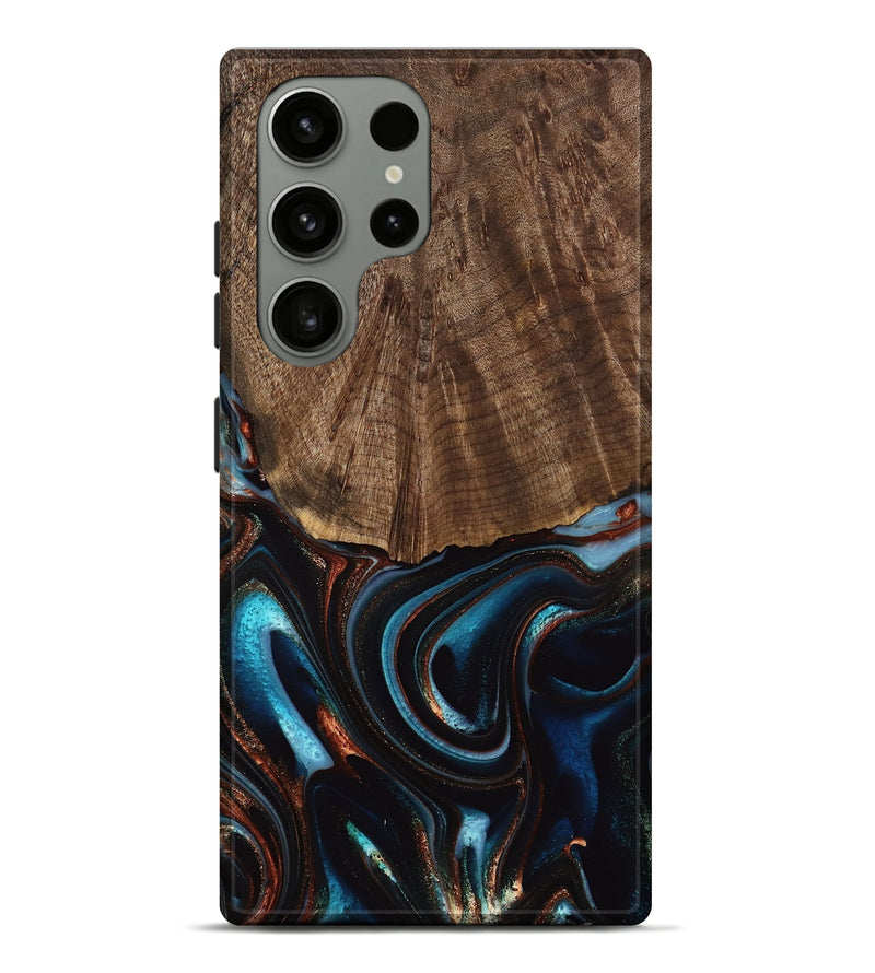 Galaxy S23 Ultra Wood Live Edge Phone Case - Trystan (Teal & Gold, 741619)