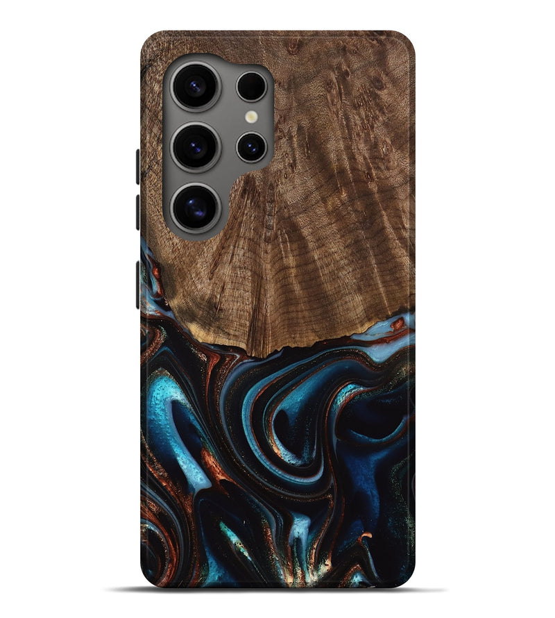 Galaxy S25 Ultra Wood Live Edge Phone Case - Trystan (Teal & Gold, 741619)