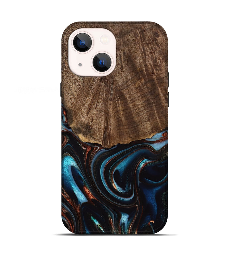 iPhone 13 Wood Live Edge Phone Case - Trystan (Teal & Gold, 741619)