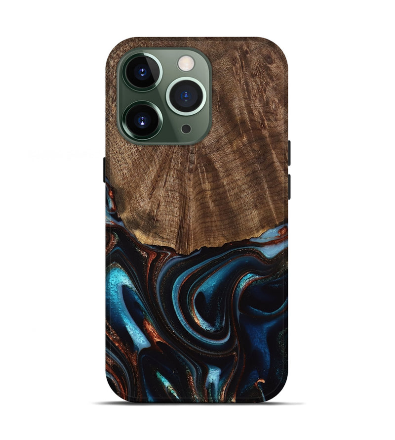 iPhone 13 Pro Wood Live Edge Phone Case - Trystan (Teal & Gold, 741619)