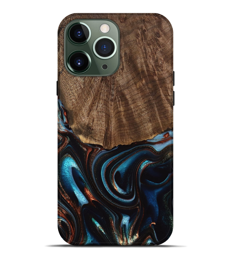 iPhone 13 Pro Max Wood Live Edge Phone Case - Trystan (Teal & Gold, 741619)