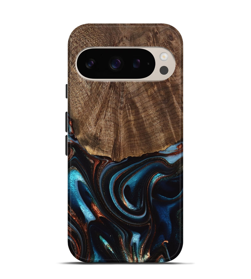 Pixel 9 Wood Live Edge Phone Case - Trystan (Teal & Gold, 741619)