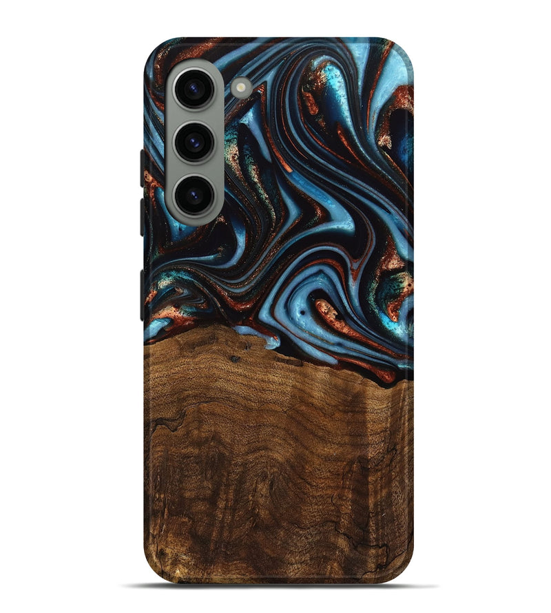 Galaxy S23 Plus Wood Live Edge Phone Case - Qain (Teal & Gold, 741620)