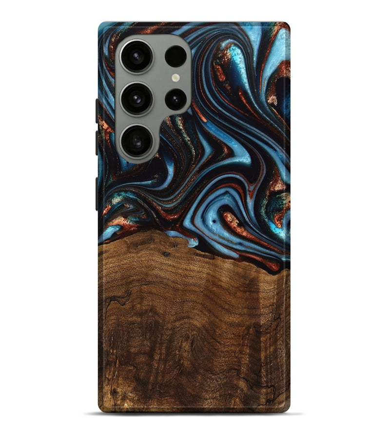 Galaxy S23 Ultra Wood Live Edge Phone Case - Qain (Teal & Gold, 741620)