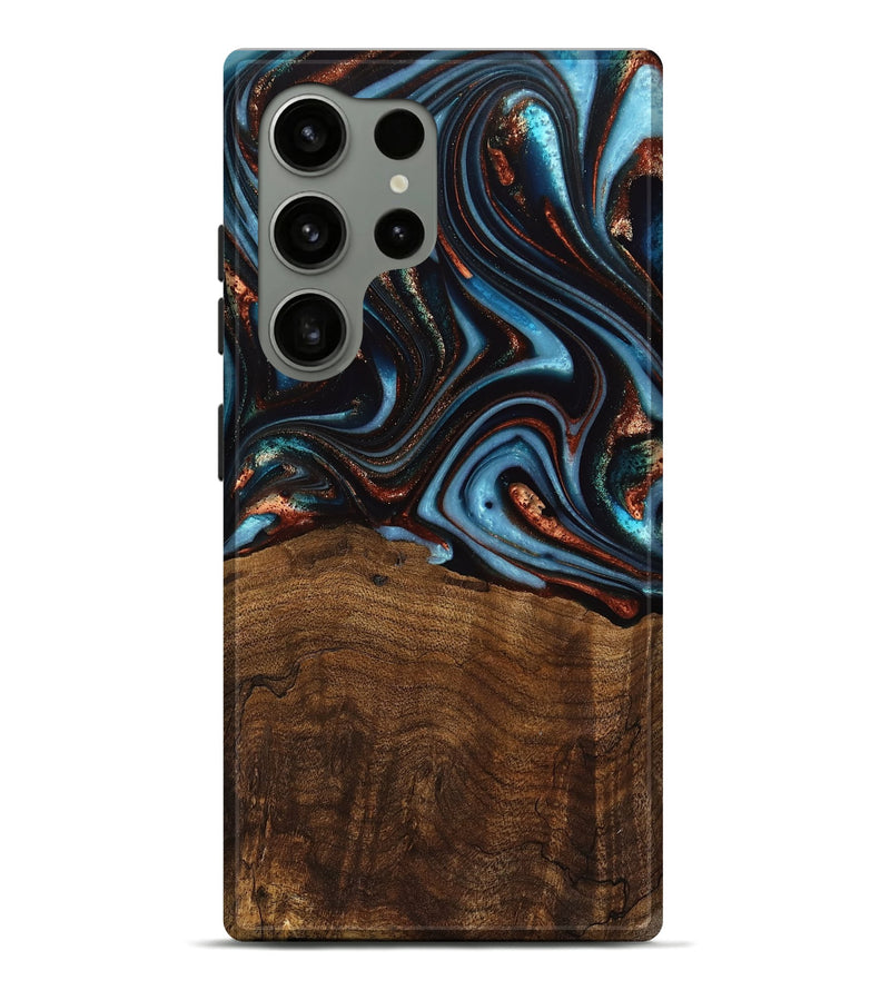 Galaxy S24 Ultra Wood Live Edge Phone Case - Qain (Teal & Gold, 741620)