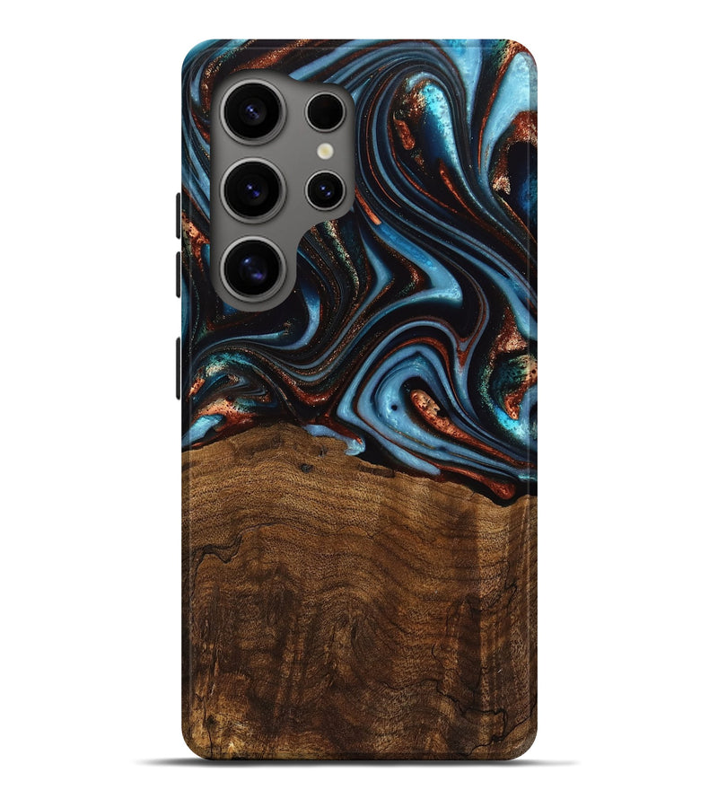 Galaxy S25 Ultra Wood Live Edge Phone Case - Qain (Teal & Gold, 741620)