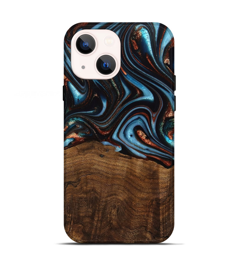 iPhone 13 Wood Live Edge Phone Case - Qain (Teal & Gold, 741620)