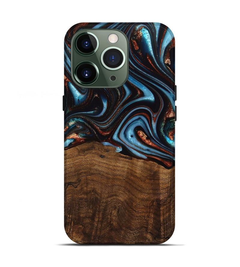 iPhone 13 Pro Wood Live Edge Phone Case - Qain (Teal & Gold, 741620)