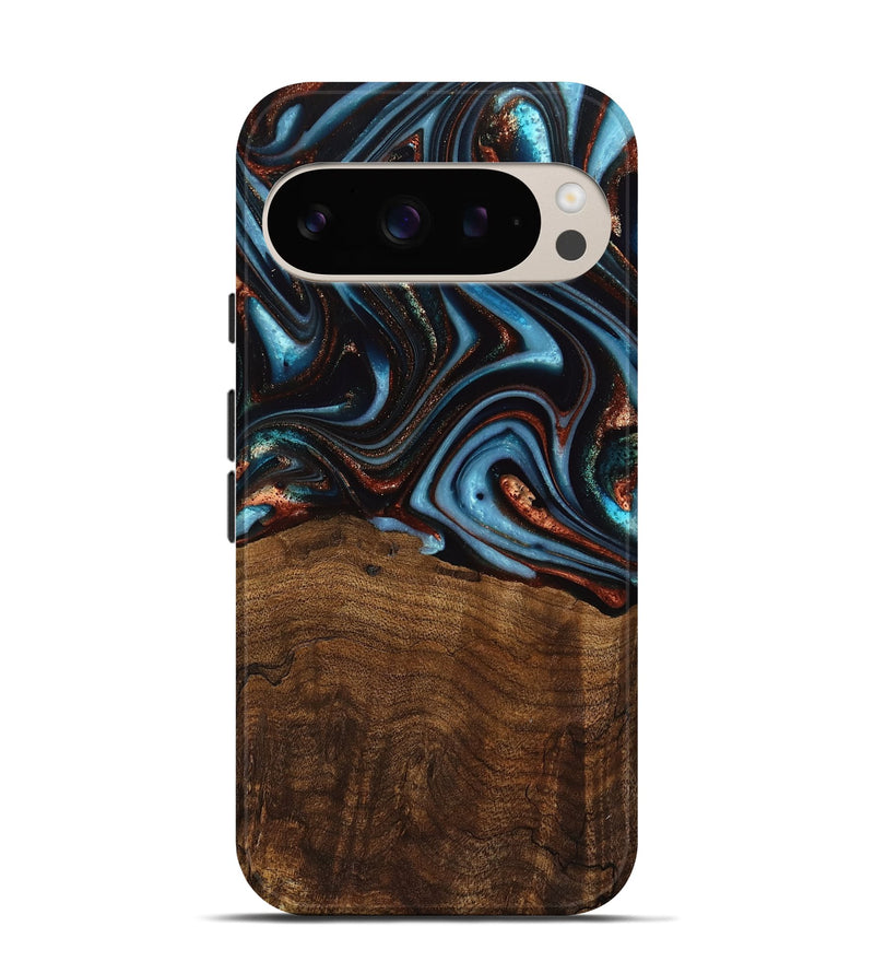 Pixel 9 Wood Live Edge Phone Case - Qain (Teal & Gold, 741620)