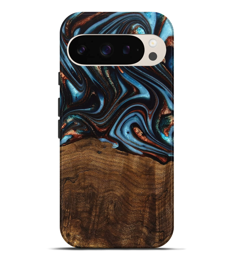 Pixel 9 Pro XL Wood Live Edge Phone Case - Qain (Teal & Gold, 741620)