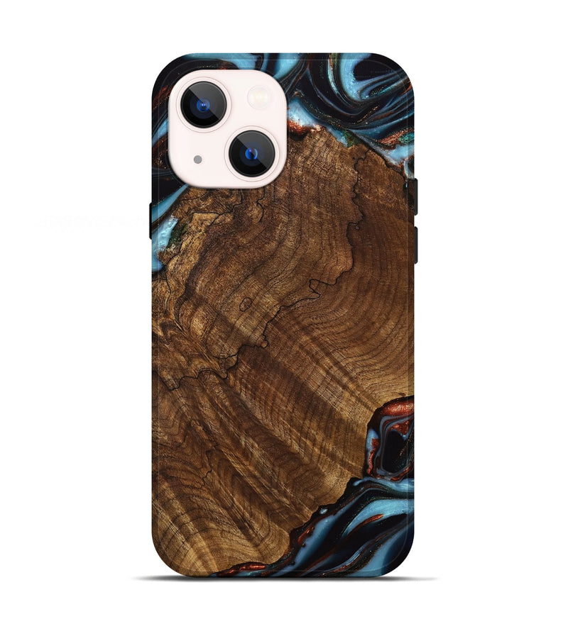 iPhone 13 Wood Live Edge Phone Case - Pamelia (Teal & Gold, 741621)