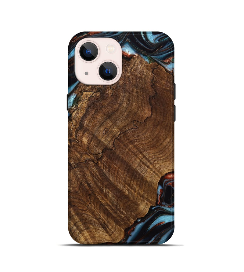 iPhone 13 mini Wood Live Edge Phone Case - Pamelia (Teal & Gold, 741621)