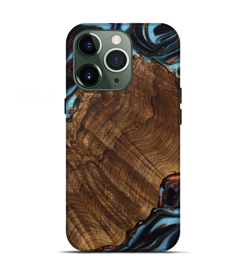 iPhone 13 Pro Wood Live Edge Phone Case - Pamelia (Teal & Gold, 741621)