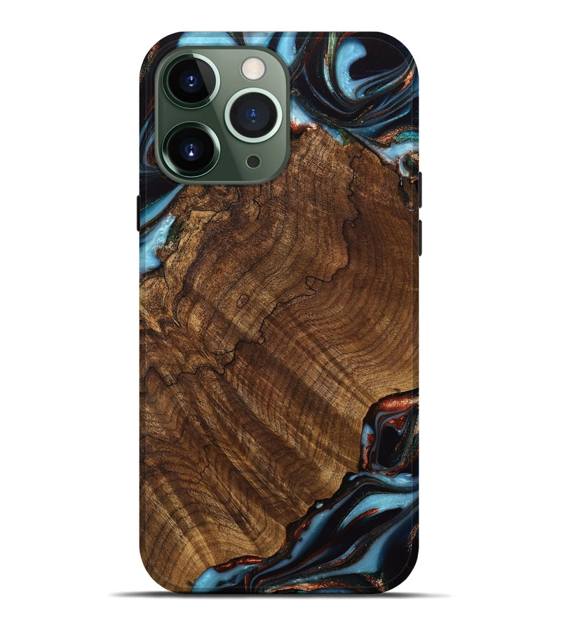 iPhone 13 Pro Max Wood Live Edge Phone Case - Pamelia (Teal & Gold, 741621)