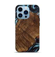 iPhone 14 Pro Wood Live Edge Phone Case - Pamelia (Teal & Gold, 741621)