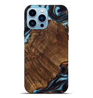 iPhone 14 Pro Max Wood Live Edge Phone Case - Pamelia (Teal & Gold, 741621)