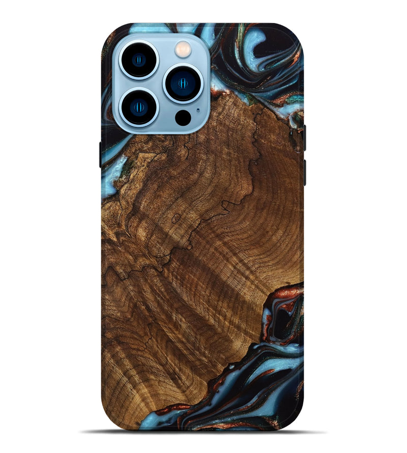 iPhone 14 Pro Max Wood Live Edge Phone Case - Pamelia (Teal & Gold, 741621)