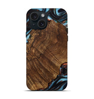 iPhone 15 Wood Live Edge Phone Case - Pamelia (Teal & Gold, 741621)