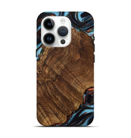 iPhone 15 Pro Wood Live Edge Phone Case - Pamelia (Teal & Gold, 741621)