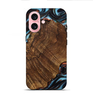 iPhone 16 Wood Live Edge Phone Case - Pamelia (Teal & Gold, 741621)