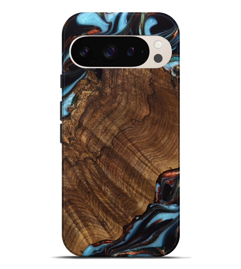 Pixel 9 Pro XL Wood Live Edge Phone Case - Pamelia (Teal & Gold, 741621)