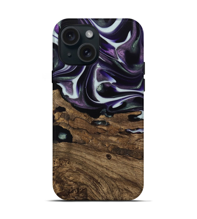 iPhone 15 Wood Live Edge Phone Case - Primus (Purple, 741626)