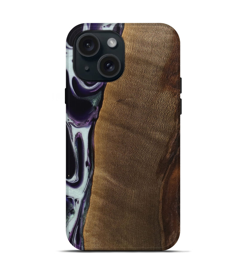 iPhone 15 Wood Live Edge Phone Case - Candra (Purple, 741629)