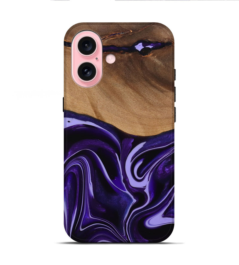 iPhone 16 Wood Live Edge Phone Case - Sheilah (Purple, 741631)