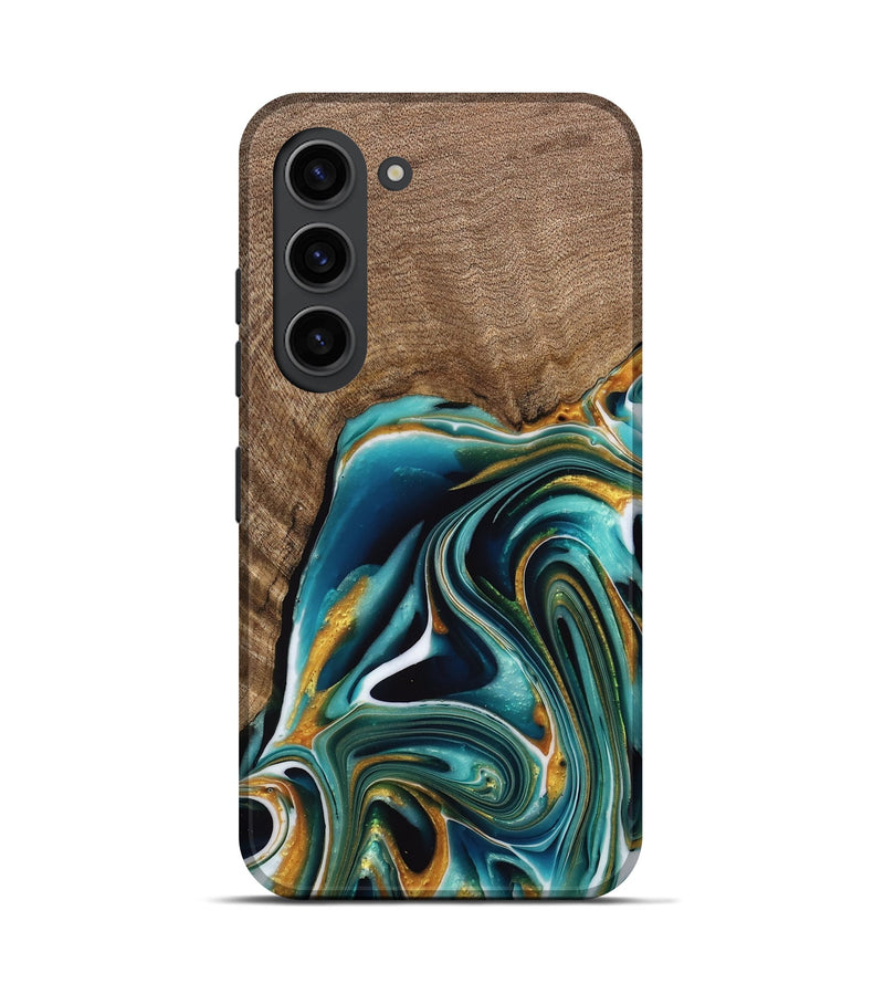 Galaxy S23 Wood Live Edge Phone Case - Ferris (Teal & Gold, 741634)