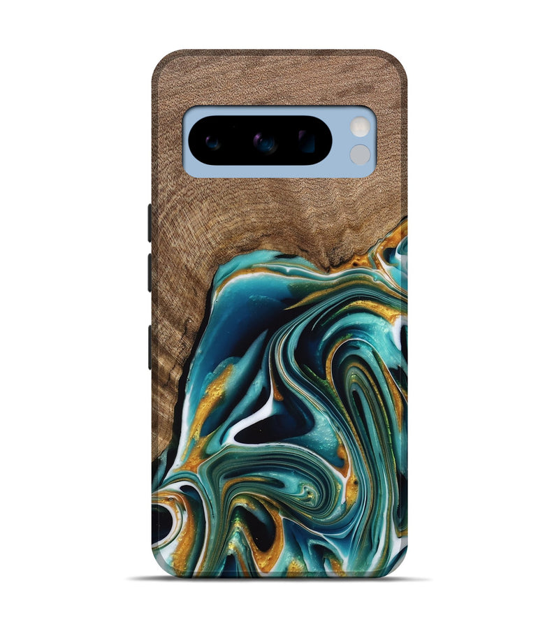 Pixel 8 Pro Wood Live Edge Phone Case - Ferris (Teal & Gold, 741634)