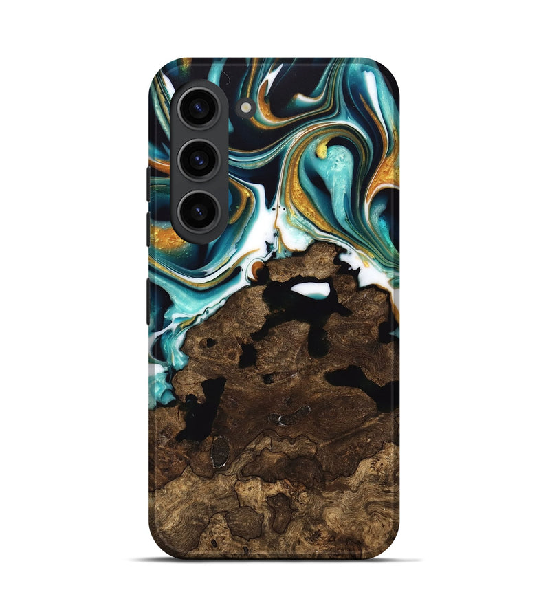 Galaxy S23 Wood Live Edge Phone Case - Liuka (Teal & Gold, 741635)