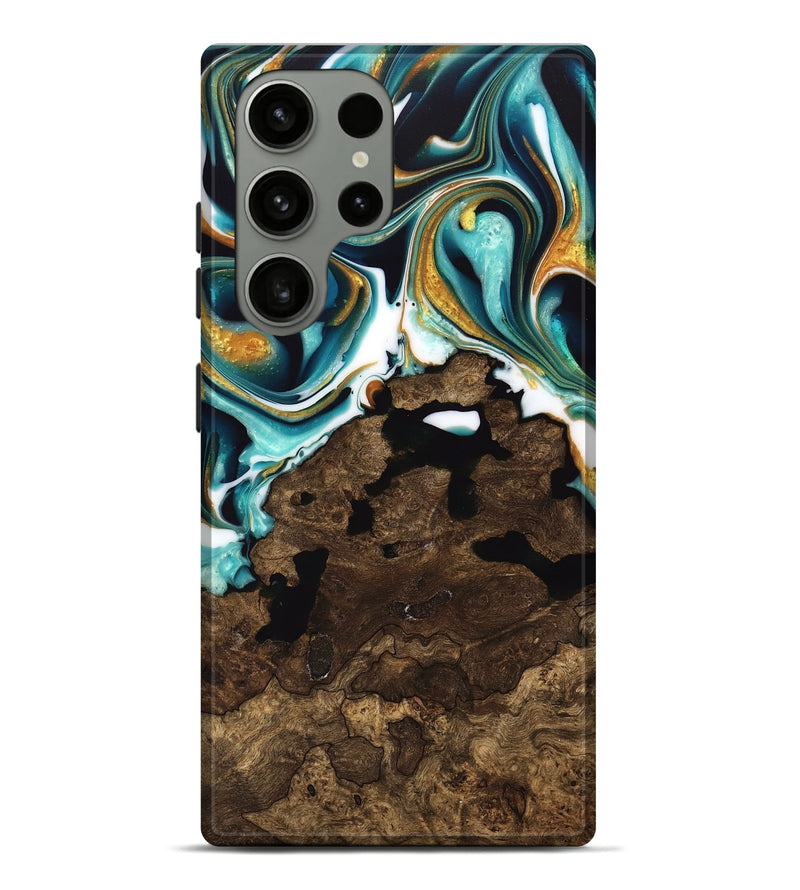 Galaxy S23 Ultra Wood Live Edge Phone Case - Liuka (Teal & Gold, 741635)