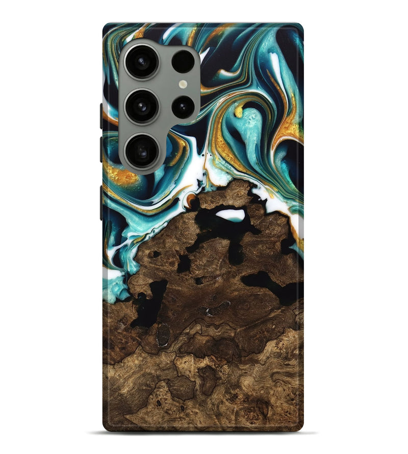 Galaxy S24 Ultra Wood Live Edge Phone Case - Liuka (Teal & Gold, 741635)