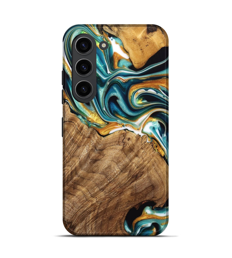 Galaxy S23 Wood Live Edge Phone Case - Adan (Teal & Gold, 741636)