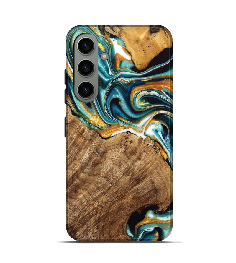 Galaxy S24 Wood Live Edge Phone Case - Adan (Teal & Gold, 741636)