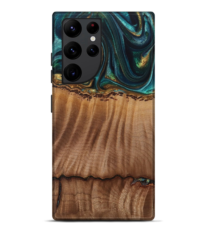 Galaxy S22 Ultra Wood Live Edge Phone Case - Bernete (Teal & Gold, 741637)