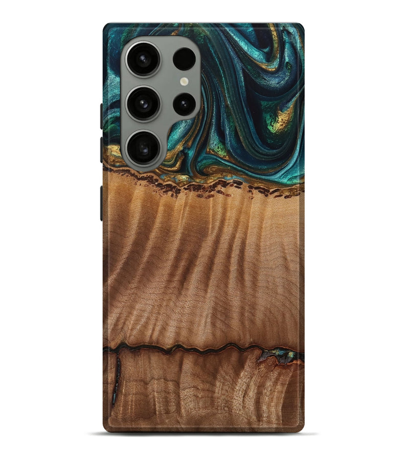 Galaxy S23 Ultra Wood Live Edge Phone Case - Bernete (Teal & Gold, 741637)