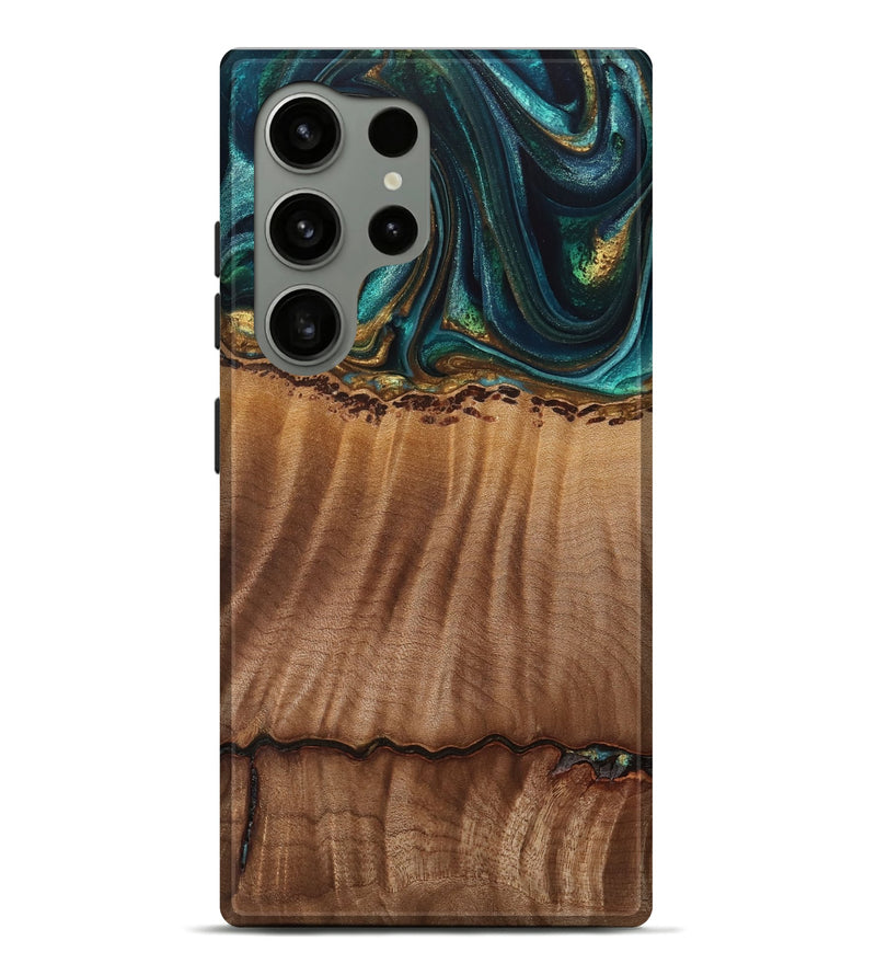 Galaxy S24 Ultra Wood Live Edge Phone Case - Bernete (Teal & Gold, 741637)