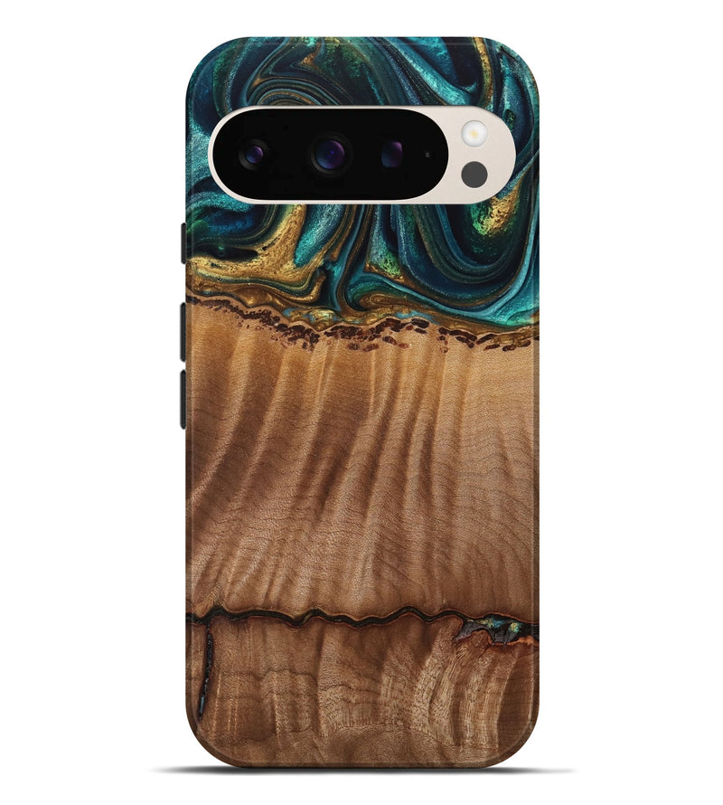 Pixel 9 Pro XL Wood Live Edge Phone Case - Bernete (Teal & Gold, 741637)