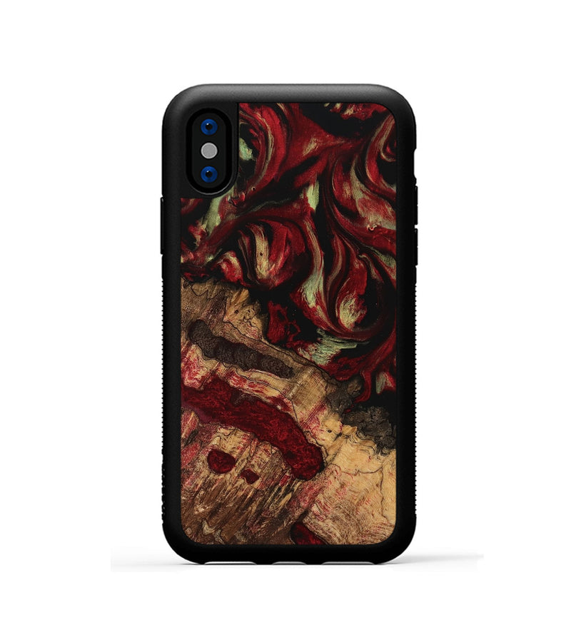 iPhone Xs Wood Phone Case - Alvinia (Red, 741645)