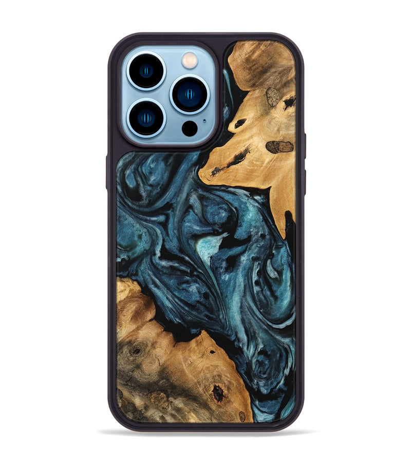 iPhone 14 Pro Max Wood Phone Case - Roena (Blue, 741647)