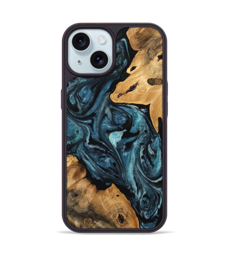 iPhone 15 Wood Phone Case - Roena (Blue, 741647)