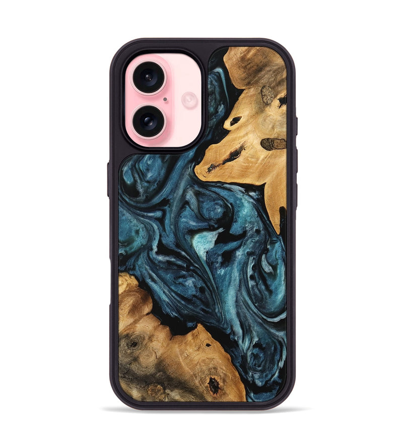 iPhone 16 Wood Phone Case - Roena (Blue, 741647)