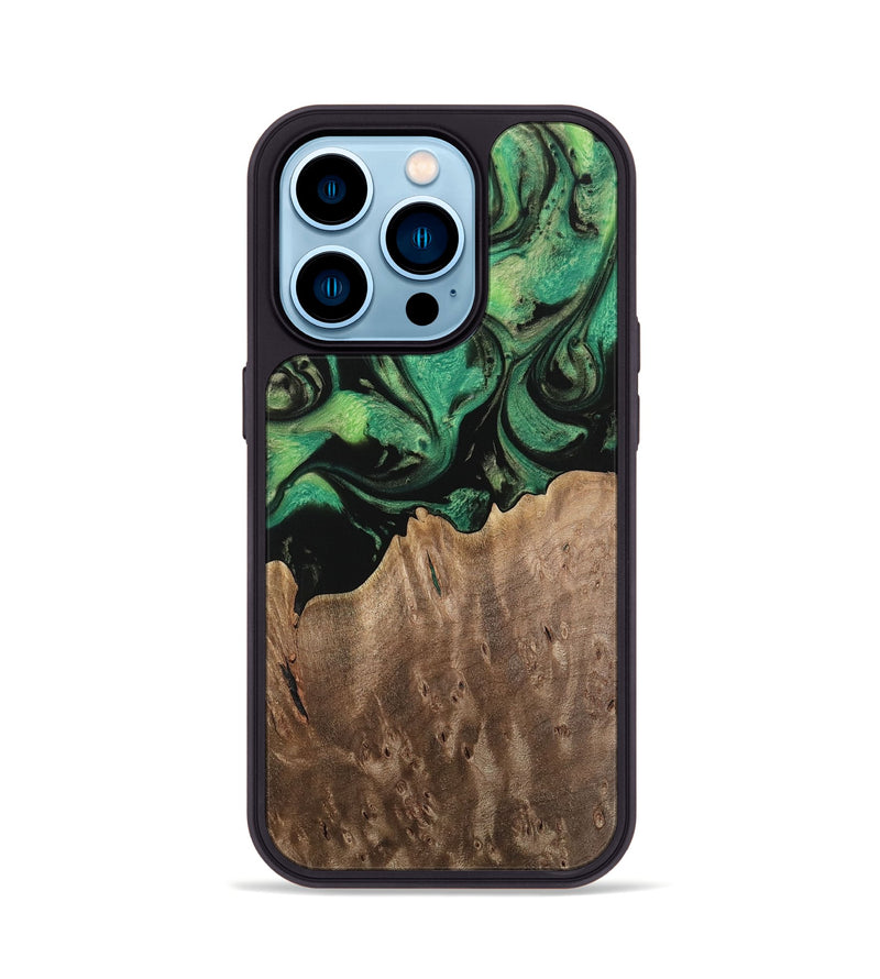 iPhone 14 Pro Wood Phone Case - Odille (Green, 741781)