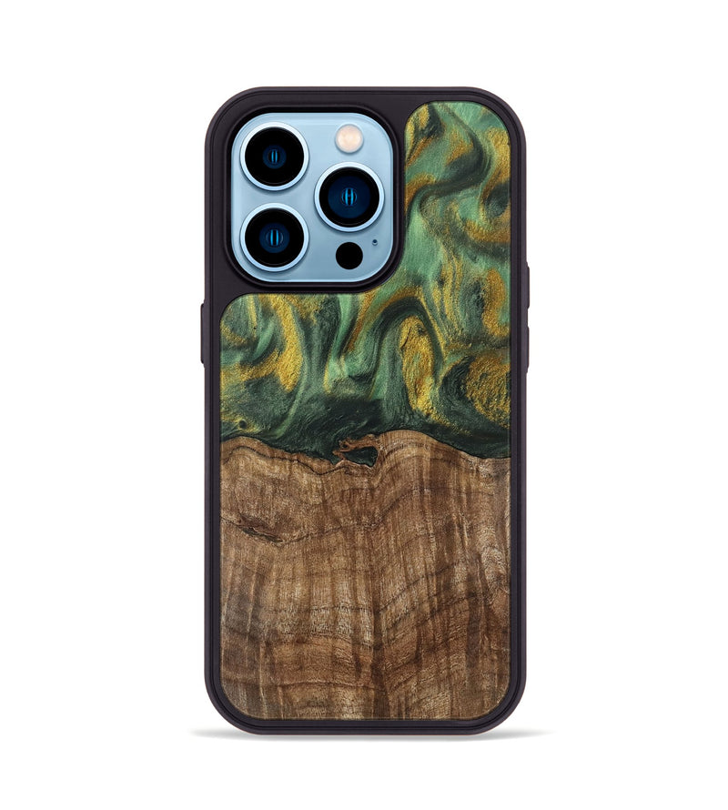 iPhone 14 Pro Wood Phone Case - Nicole (Green, 741799)