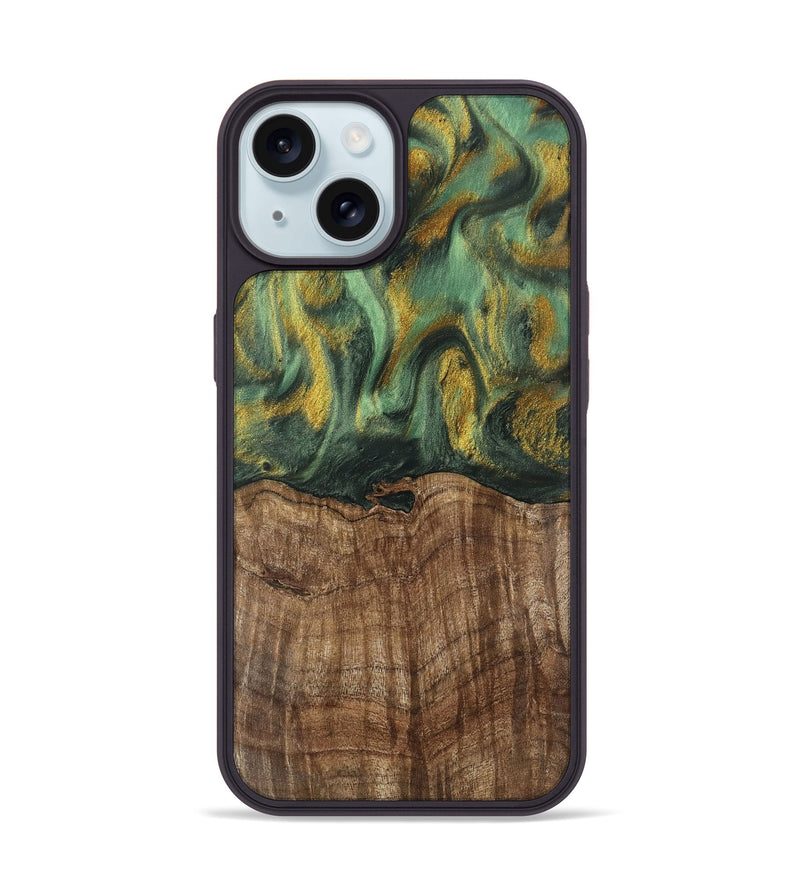 iPhone 15 Wood Phone Case - Nicole (Green, 741799)